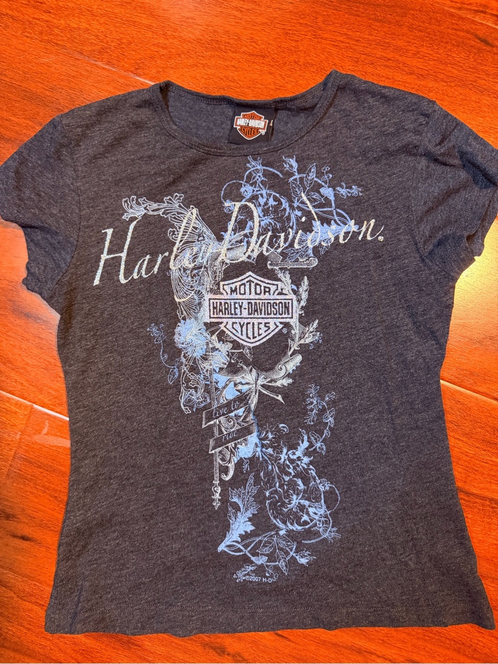 Harley-Davidson gray sparkly Floral Sturgis South Dakota Tee size S
